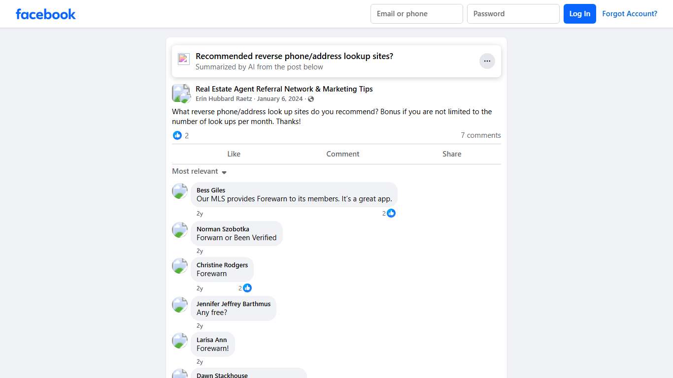 Real Estate Agent Referral Network & Marketing Tips | What reverse phone/address look up sites do you recommend | Facebook